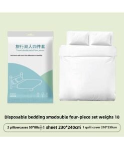Hotel Disposable Bed Sheet Four-piece Quilt Cover Pillowcase Quilt Cover Travel Travel Double Bed Supplies Dirty Thickened-Color:Double Four-piece Set