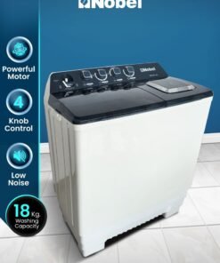 Nobel 18kg Wash / 8kg Spin Capacity Semi-Automatic Twin Tub Washing Machine | With IPX4 Rating, Energy-Efficient 830W Power, Durable Design & Timed Wash Cycles – NWM1900 White 18 L 830 W NWM1900 White