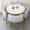 fashionhome Modern Compact Design Dinning Table Chair Set Round Ergonomic Chairs and Table for Kitchen Home Office Conference Room 80x75 and 59x73 cm set of 5