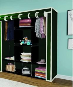 Maison & Cuisine Collapsible Wardrobe Closet for Clothes Almira, 2 Hanging Space, 8 Shelves Non-Woven Fabric 90 GSM (88230) (Green)