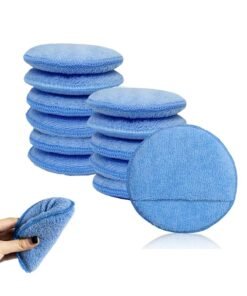 Oasisgalore 12 Pack 5 Inch Microfiber Wax Applicator Pads - Blue Car Polishing Pads for Detailing, Buffing, and Cleaning Cars