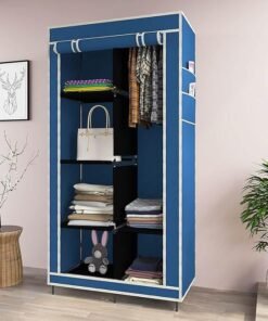 GTC ® 4+2 Layer Collapsible Wardrobe for Clothes with Side Pocket 7700-1 (76CM x 38CM x 145CM, Blue) Storage Unit