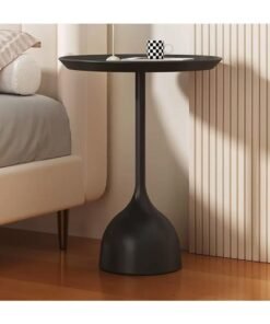 XiuWoo Sofa Side Table, Stylish Design Iron End Table, Living Room Small Round Table Corner Table, Black Minimalist Bedroom Bedside Table