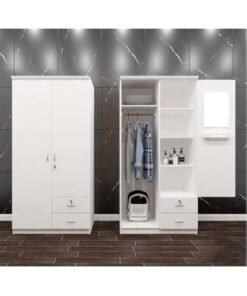 MAF furniture Maf 2 Door Wooden Wardrobe,Solid Wood Wardrobe With Lockable Drawers Perfect Modern Stylish Heavy Duty Maf-622 Color White