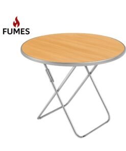 FUMES Portable Round Multipurpose Folding Table with Metal Legs & Wood Finish Top