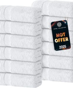 White Classic Luxury Cotton Washcloths 13x13 Inch - 650 GSM Turkish Cotton | Hotel, Spa, Bathroom Face Towel | 12 Pack