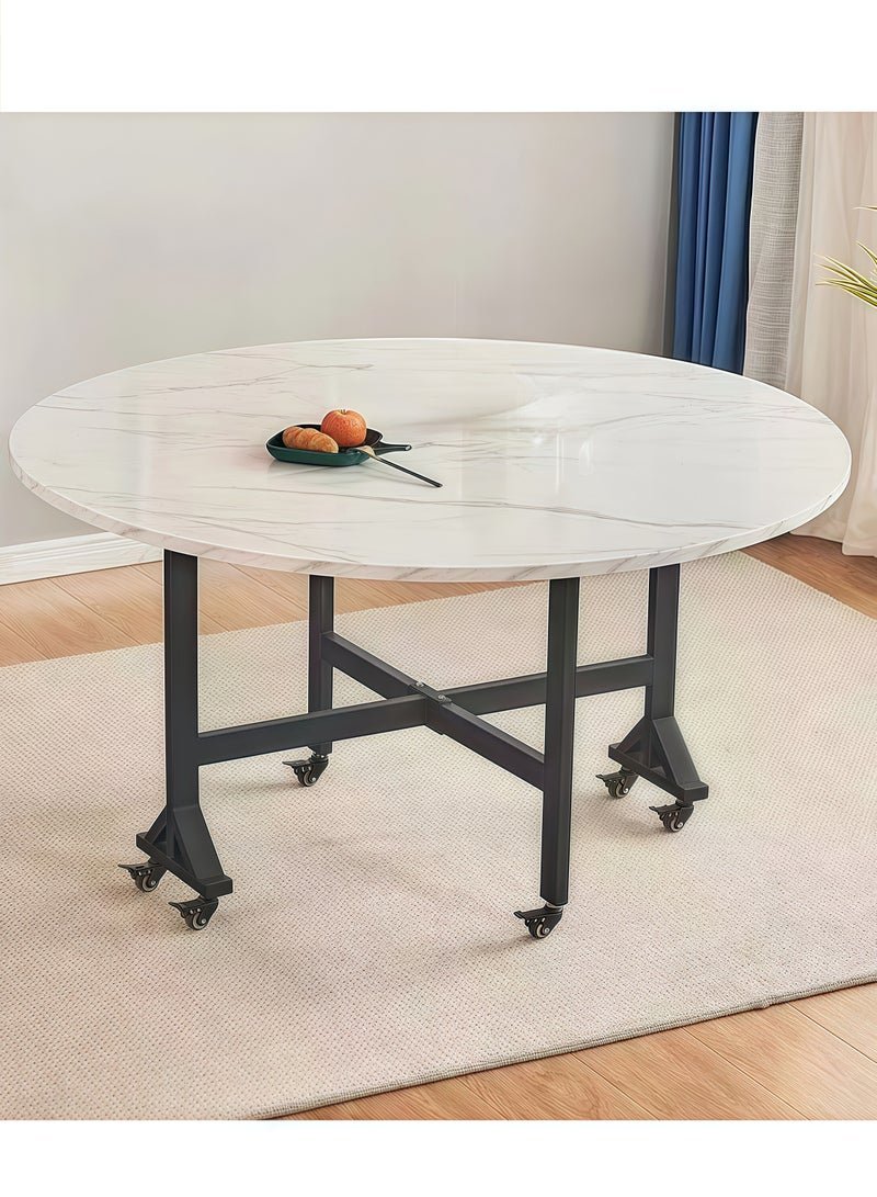 Folding Dining Table, Movable Large Round Table with Wheels, Suitable for Living Rooms, Saving Space