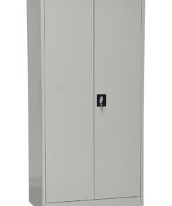 Multi Home Furniture Steel Office Cupboard with Lock – 2 Door Wardrobe Cabinet for Clothes & Files – Grey Powder Coated Metal Storage Cabinet with Adjustable Shelves for Home Office or Workspace