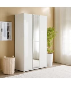 Home Box White 3-Door Wardrobe with Mirror for Home