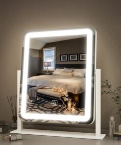 WALALLA Vanity Mirror with Lights - 38×32×7cm LED Lighted Makeup Mirror, Large Makeup Mirror with Lights, Touch Screen with 3-Color Lighting, 360° Rotating & Dimmable, Aluminium Alloy Frame, for Vanity Desk Tabletop, Bedroom Bathroom