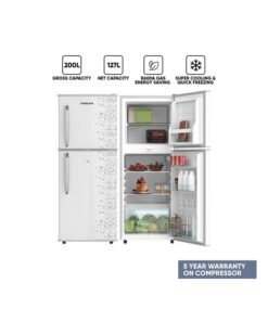 NIKAI 200L Gross / 127L Net, Double Door Refrigerator, Adjustable Glass Shelves, Convenient Defrosting, Temperature Control, Energy Saving R600A Gas, Silent Operation, Ideal For Home, Office And Hotels 313 kW NRF200DN3M Grey