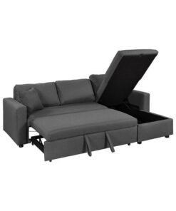 KUSTOMDECO 3 Seater Diwan Sofa Cum Bed | Convertible Fabric Sofa Bed with Storage | Modern Grey Sofa for Living Room & Guest Room