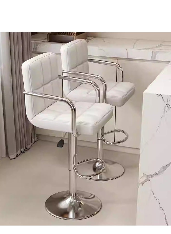 Modern Height Adjustable Bar Stool, PU Leather Swivel Counter Chair with Back Support, 360 Degree Rotation, Hydraulic Lift, White Cushioned Seat for Kitchen Island (White, 1 PC)