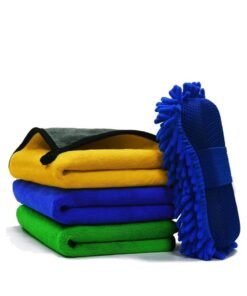 lebonaer Car Towel Microfiber Cleaning Cloth Pack of 3 with Washing Sponge- Multipurpose Towel for Washing Drying Dusting