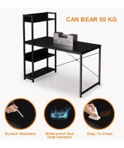 ALIVINGHOME Computer Table with 4 Tier Shelves for Home Office,Study, or Gaming，Modern Simple Style Writing Desk Table，Ergonomic 110 L x 50cm W x 72cm H/120 L x 50cm W x 72cm H, Black - Image 4