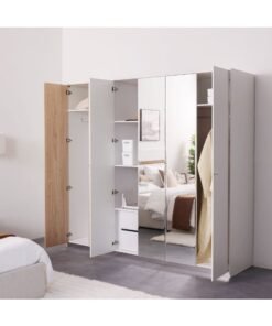 DANUBE HOME FrazerÂ 6 Door Wardrobe With 2 Inner Drawers Extra Sturdy Closet Clothes Storage Cupboard Modern Design Space Saving Door Cabinet For Bedroom - White/Natural Oak