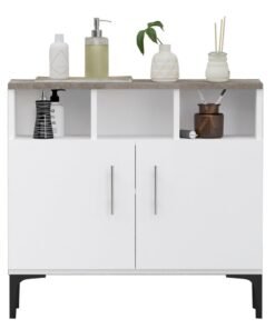Mahmayi Stylish Multifunctional Medium Height Cabinet with 2 Drawer, 3 Shelf Storage Ideal for Living Room, Kitchen, Bedroom - Dark Grey Chicago Concrete and Premium White