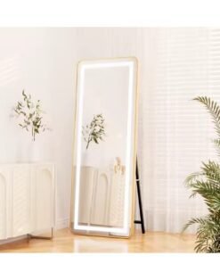 Y&D Full Length Mirror with Lights 160 x 50 cm LED Floor Standing Rectangular Mirror Adjustable Brightness & Color Modern Style for Living Room