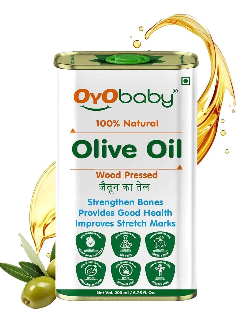 OYO BABY Oil for baby Massage and Hair Pure Oil Wood Pressed Best for bone Developmemt and healthy muscles Nourishes skin Olive Oil 200 ml