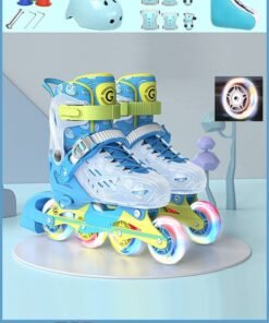 ZCM-HAPPY Adjustable Inline Skates Roller Skate Set with LED 4 Wheel Flashing Lights