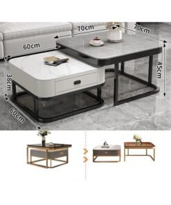 NKX Light luxury modern simple round small apartment coffee table living room home rock plate coffee table 70cm Grey&White