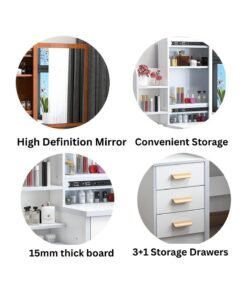 TRADE BAY Vanity Desk Chair Set with Mirror: Makeup Table with Stool Dressing Table with Storage Drawer Shelves Vanity Table with Lots Storage for Bedroom (White) - Image 4