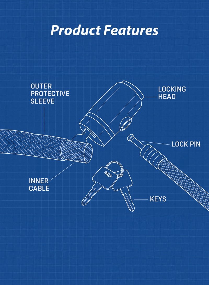 Toshionics Heavy-Duty Bicycle & Scooter Cable Lock 80cm T114635 Braided Steel Anti-Theft Wire with Keys, Durable ABS Lock Head, Stroller Lock, E-Scooter Lock, Bike Security Cable (15mm Thick) - Image 3