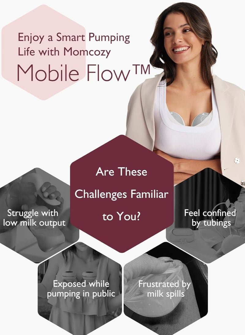 Momcozy M9 Breast Pump Hands-Free Mobile Flow, App Discreet Control with Personalized Multi-Modes and 15 Levels, Independent Breastmilk Storage, Wearable M9 Breast Pump 24mm