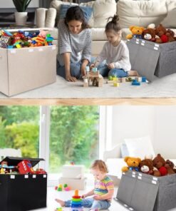JoyousSto Large Toy Box Chest Storage with Lid - Collapsible Kids Toys Boxes Organizer Bins Baskets Container with Handles，62.5*33*40CM Grey - Image 3