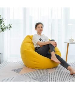 Harmony Home Round Bean Bag Chair | Soft Cotton Linen Cover with Polystyrene Bead Filling | Comfortable Floor Seating | Relax Chair for Bedroom, Living Room, Lounge (Yellow, XX-Large)