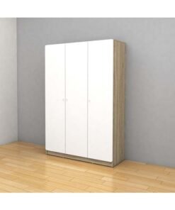 DANUBE HOME Kinder 3-Door Wardrobe For Hanging Clothes Extra Sturdy Rack Storage Organiser Modern Design Space Saving Cabinets For Bedroom - White/Sonoma Oak - With 2-Year Warranty