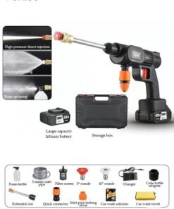 DUNISO High Pressure Washer, Powerful Car Floor Washing Pump, Portable Cordless Electric High Pressure Washer with 5-meter Hose and Mechanical Storage Box, for Cleaning Bikes, Motorcycles, Cars, Floors, Driveways and Gardens