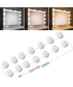 Hollywood Style Vanity Mirror Light Strip - 14 LED Dimmable Bulbs, 3 Color Temperatures, USB Powered for Makeup Table & Bathroom (USB,Mirror Not Included)