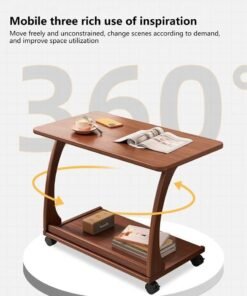 Alternative view of Sharpdo Living Room Sofa C-Shaped Push-Pull Small Coffee Table With Wheels Double-Layer Solid Wood Mobile Side Table 60*40*65cm
