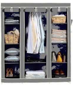 OBBO Plastic 3-Door Foldable Wardrobe 10 Rack Storage Cabinet for Clothes, Shoes & Accessories, Durable & Space-Saving Closet Organizer 162 cm x 44 cm x 138 cm-Grey