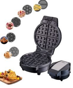 sokany 6 in 1 Multi Snacks Maker with Waffle-Donut-Cake-Ball-Pancakes-Cartoon Cake, Nonstick Waffle Maker with Indicator & Ready-to-Cook Lights, Detachable Plates，Compact Design for Easy Kitchen Storage 600W SK-08104,Black