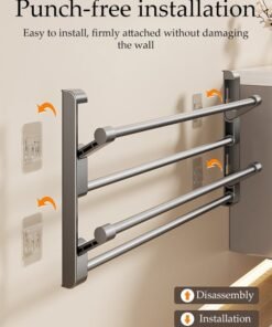 DUNISO 2-Tier Wall Mounted Shoe Rack， Foldable Self-adhesive Wall Shoe Rack，Bathroom Shoe Holder for Storage，Space-Saving,for Hallway, Bathroom，50cm - Image 3