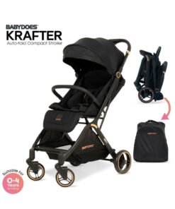 BABYDOES Krafter – Autofold Compact Folding Baby Stroller, 5-Point Harness, Adjustable Backrest & Footrest, 0 to 4 Y (22 kg), Black