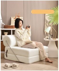 Organized Home Tofu Block Style Sofa Modular Design Contemporary Comfort Premium Teddy Velvet Upholstered Lounge Chair Sofa Multi Functional Space Saving Design White