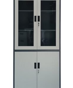 SULSHA Best Steel Big size Metal Bookshelf With Glass for  Office SUL-039 Cupboard, Steel Filing Cupboard, Cabinet with Shelves, Flush Key lock (Metal Grey/Black)