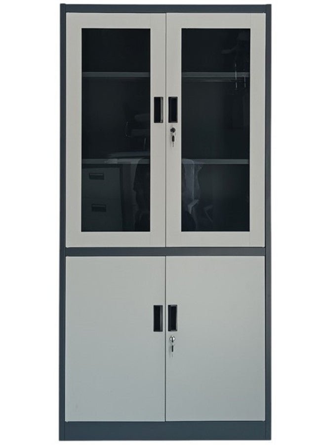 SULSHA Best Steel Big size Metal Bookshelf With Glass for Office SUL-039 Cupboard, Steel Filing Cupboard, Cabinet with Shelves, Flush Key lock (Metal Grey/Black)