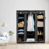 OBBO 3-Door Wardrobe Foldable Collapsible Portable Closet for Clothes Almira, 1 Hanging Space, 10 Shelves Non-Woven Fabric-162 Cm, 44 Cm, 138 Cm-Black