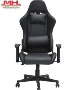 Multi Home Furniture Black Gaming Chair with Foot Rest | Ergonomic Chair & Recliner Chair with Headrest & Lumbar Support | High-Back PU Leather 360° Swivel Chair & Office Chair for Gaming PC & Home