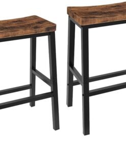 HOOBRO Bar Stools, Set of 2 Bar Chairs, 23.6 Inch Saddle Stools, Kitchen Counter Seat with Footrests, Industrial Barstools for Dining Room, Kitchen, Counter, Rustic Brown and Black BF02MD01
