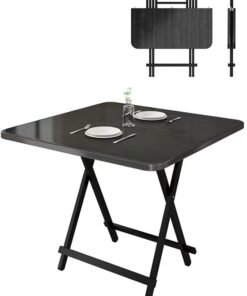 CityRiya-Long Portable Folding Table Kitchen Dining Table Camping Table Wooden Square Black Dining Table 80*80cm