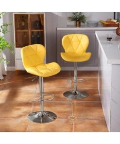 Height Adjustable Bar Stools PU Faux Leather Padded Swivel Barstools Modern Counter Height Chairs with Backrest and Footrest for Pub Kitchen Counter, 2pcs (Yellow)