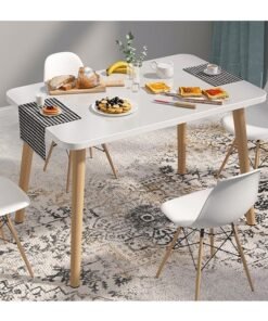CityRiya-Long Dining Table, White Kitchen Table, Modern Breakfast Table Desk, Leisure Coffee Table for Living Room/Office/Meeting Room Kitchen Lounging Cafeterias, Rectangle Table 100cm