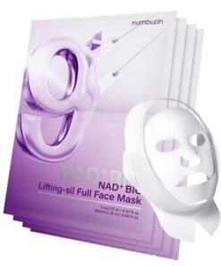 numbuzin No.9 Sheet Mask | NAD+ BIO Lifting-sil Full Face Mask | Improves Double-chin, Jawline, Wrinkles, Neck Lines | Peptides, NAD+, Collagen | Skin Lifting, Firmness | 4 Sheets+Lifting Band