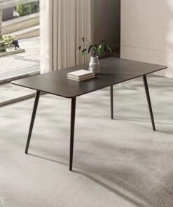 fashionhome 1-Piece Modern Round Edge Design Kitchen Table with Stone Top and Steel Legs Slate Dinning Table for Living Room Dinning Room Home and Offices 120x70x75 cm