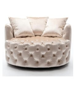 Wooden Twist Barrel Button Tufted Design Modern Round Sofa For Living Room with 3 Pillows